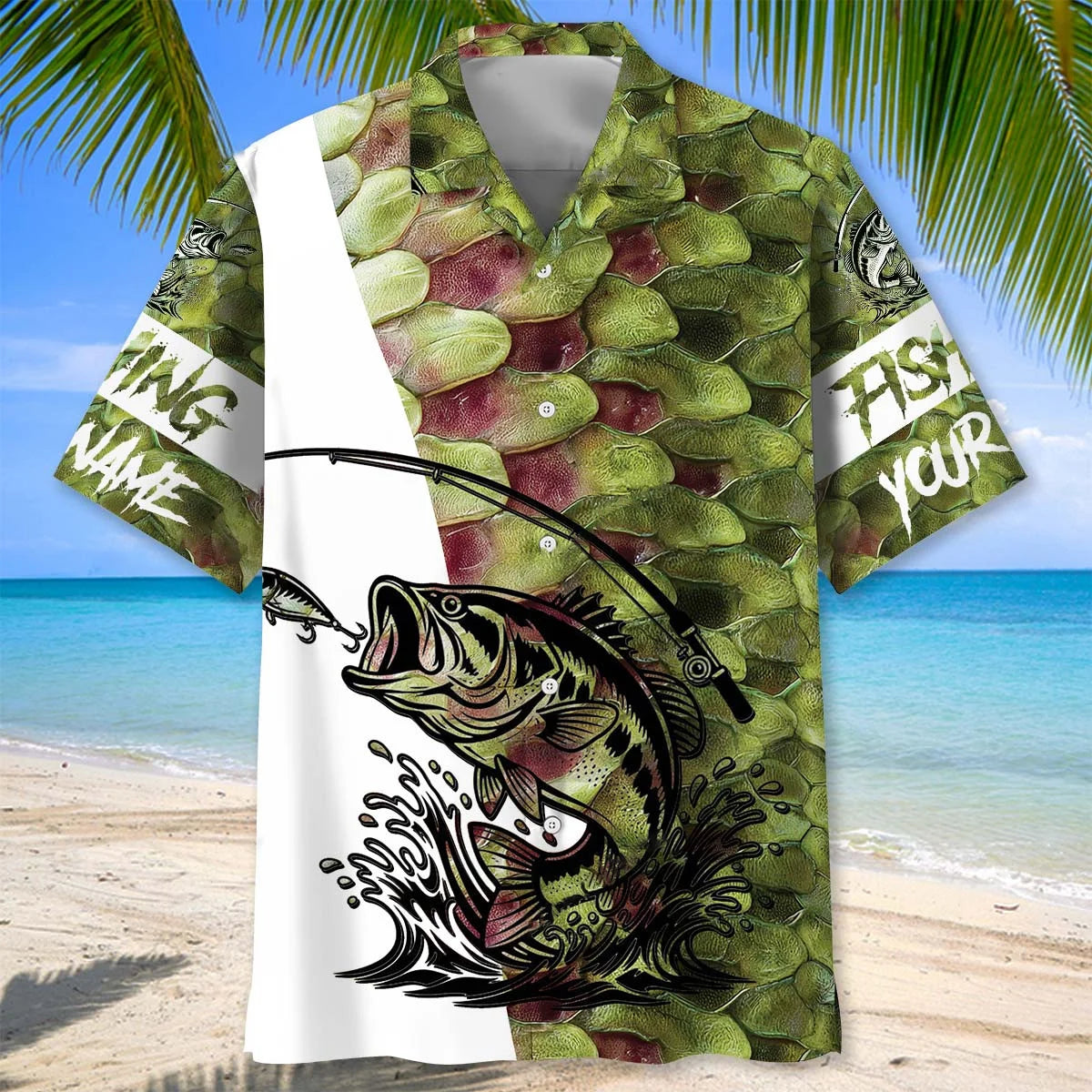 Custom Name Bass Fishing Green Team Hawaiian Shirt