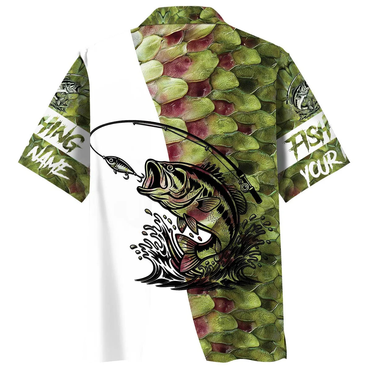 Custom Name Bass Fishing Green Team Hawaiian Shirt