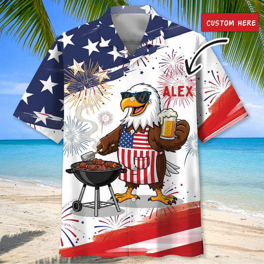 Custom Name Eagle Grilling Party Hawaiian Shirt