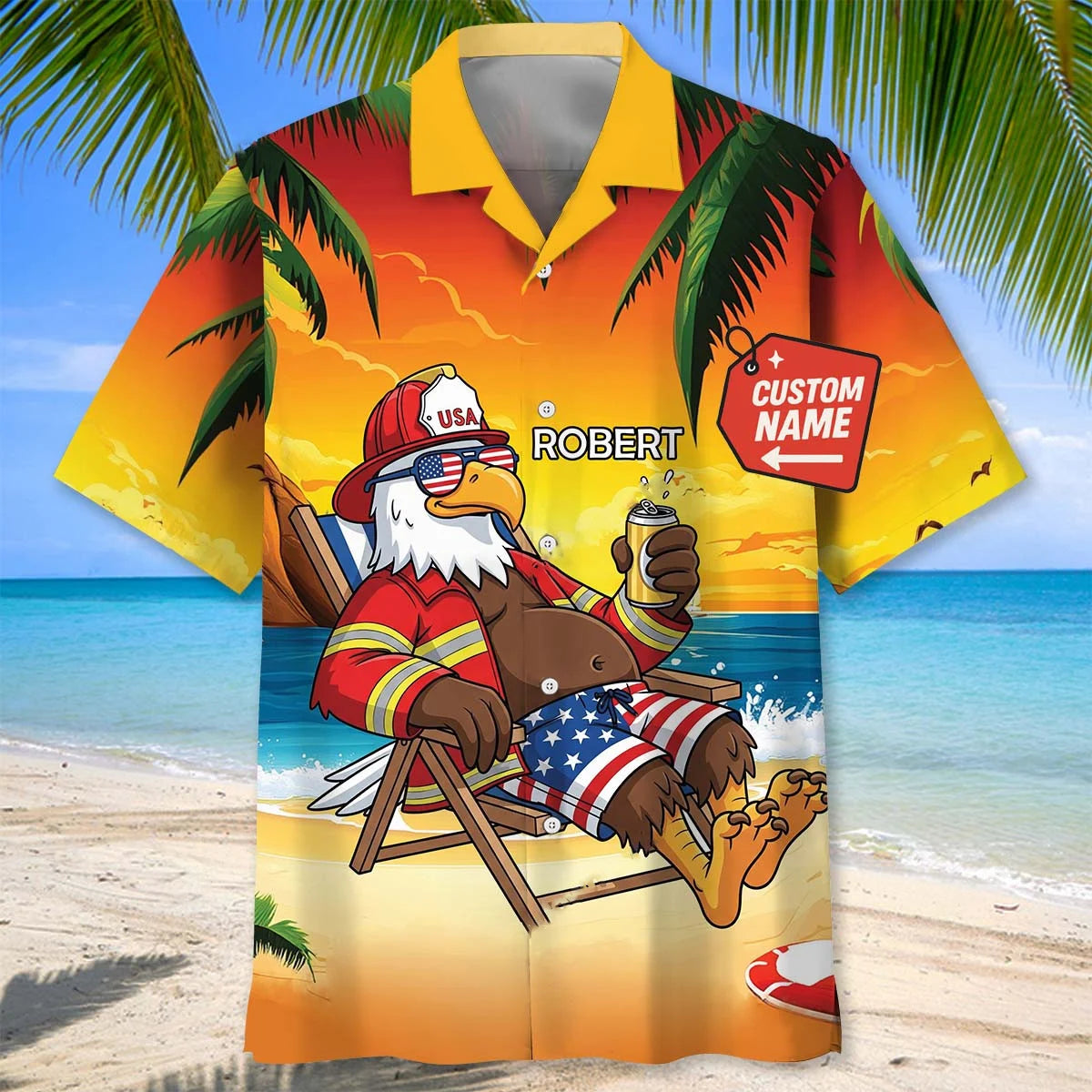 Custom Name Firefighter Summer Vacation Hawaiian Shirt