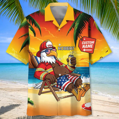 Custom Name Firefighter Summer Vacation Hawaiian Shirt