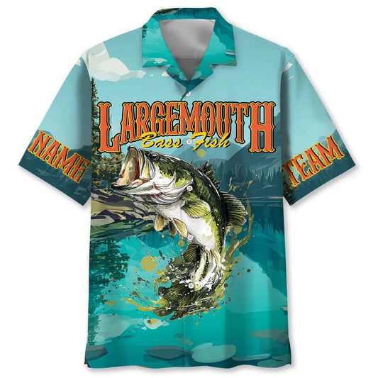 Custom Name Retro Largemouth Bass Fishing Hawaiian Shirt