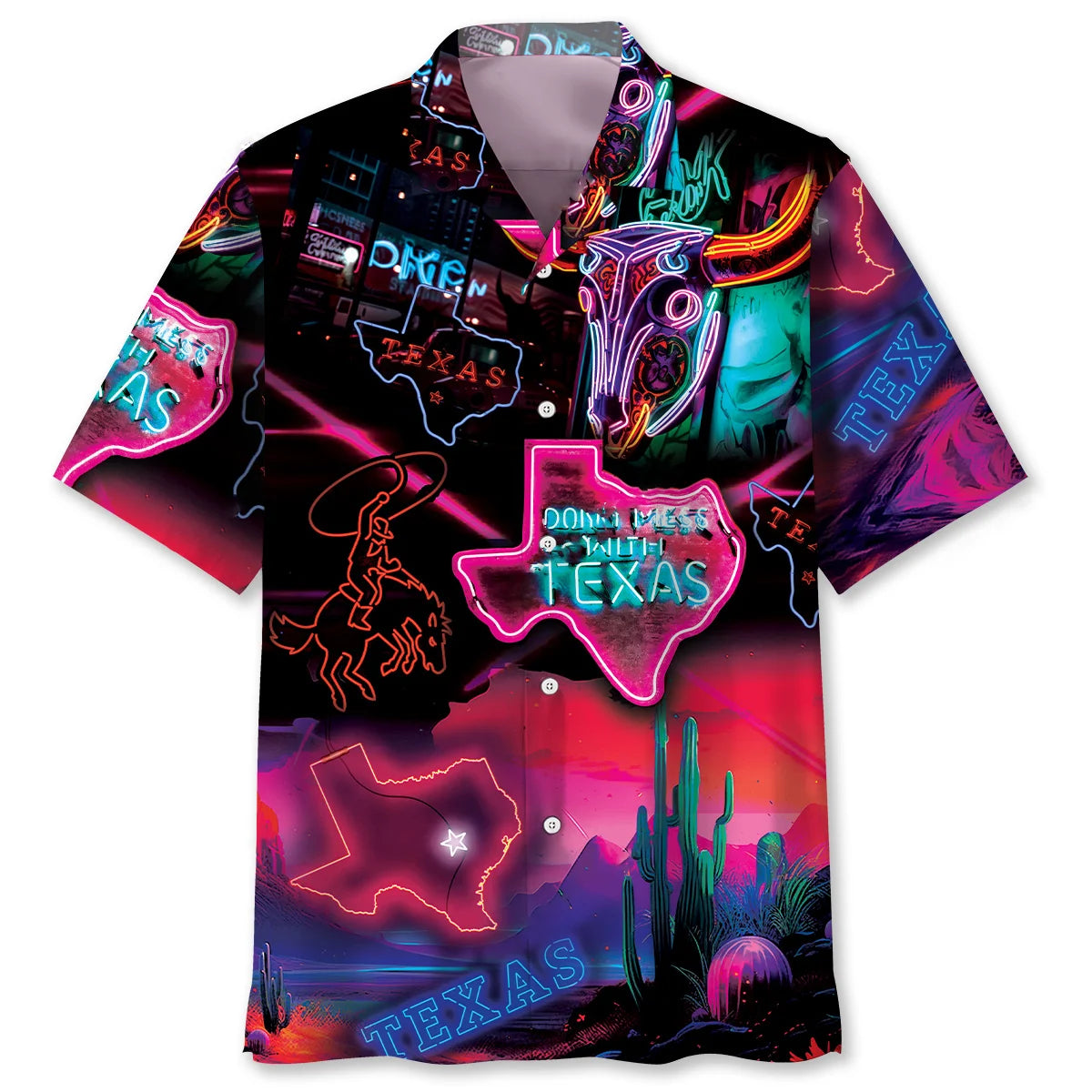 Custom Name Texas State Neon Hawaiian Shirt