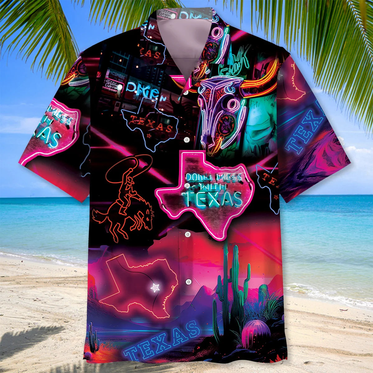 Custom Name Texas State Neon Hawaiian Shirt