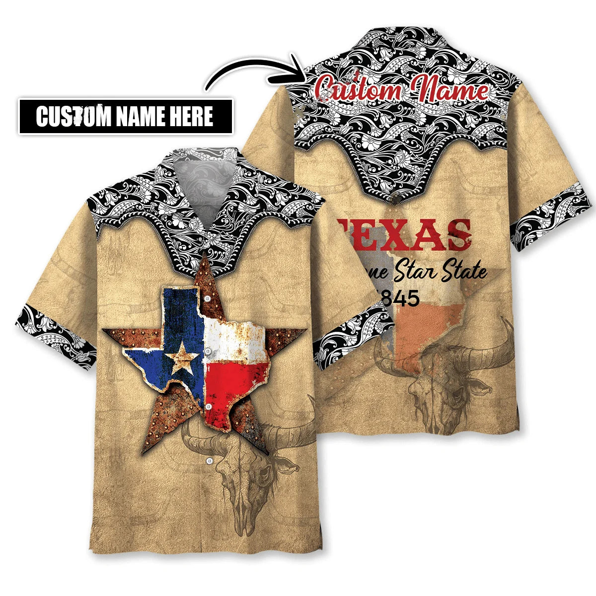 Custom Name Texas the Lone Star State Hawaiian Shirt