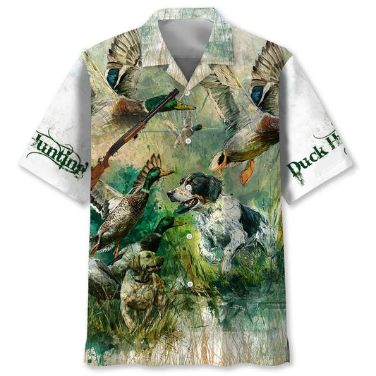 Custom Name Vintage Watercolor Art Duck Hunter Hawaiian Shirt