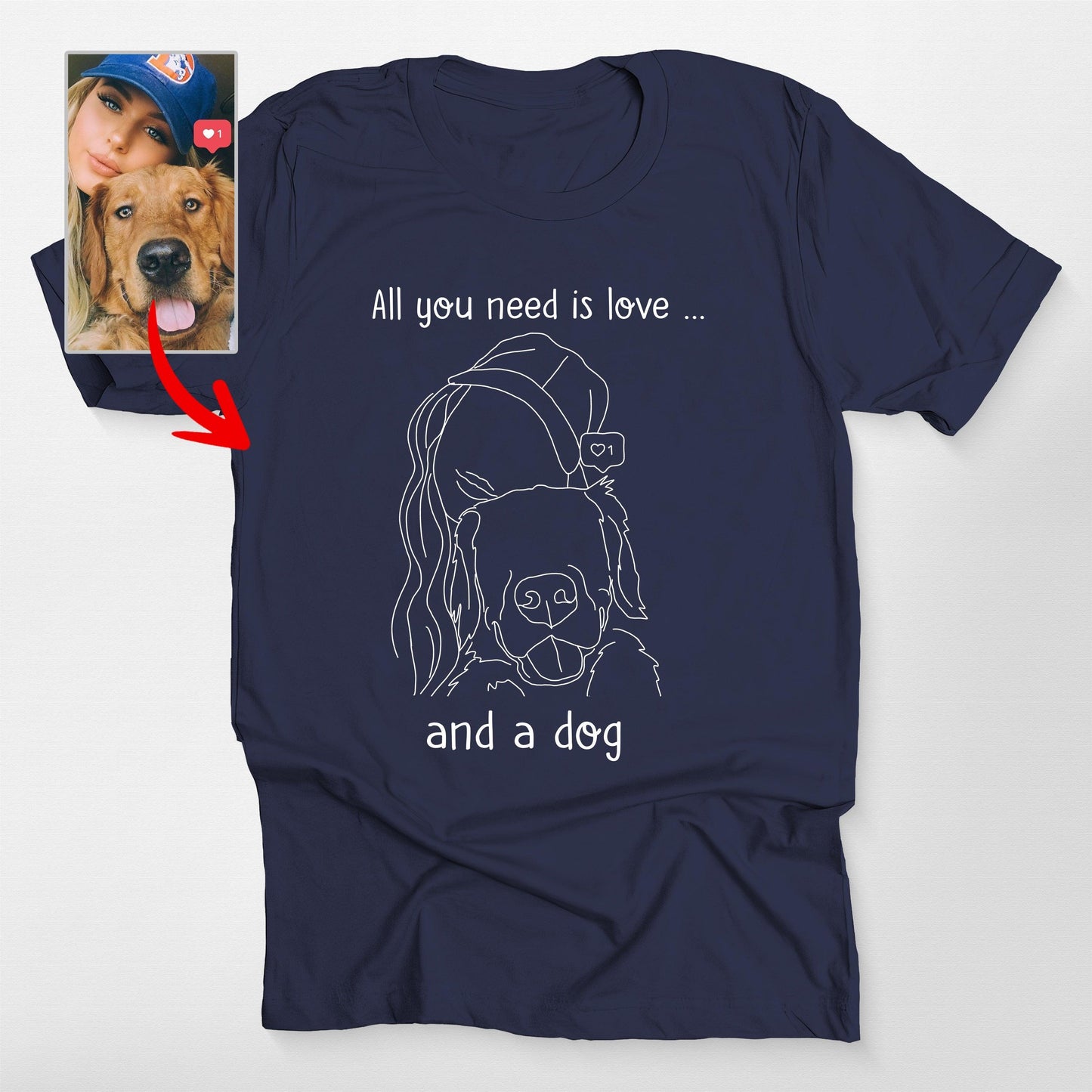 Custom Outline Portrait T-Shirt for Dog Lovers, custom pet portrait gift for pet lovers (view 7)