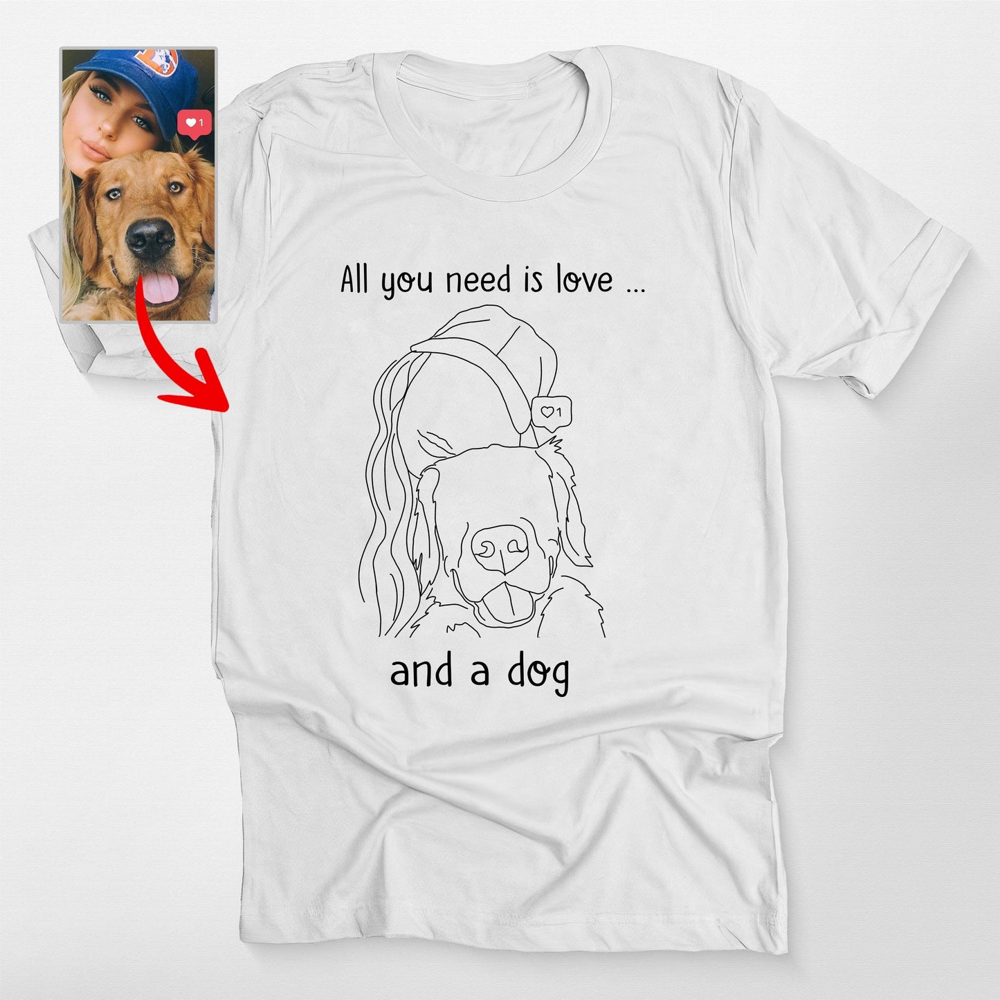 Custom Outline Portrait T-Shirt for Dog Lovers, custom pet portrait gift for pet lovers (view 9)