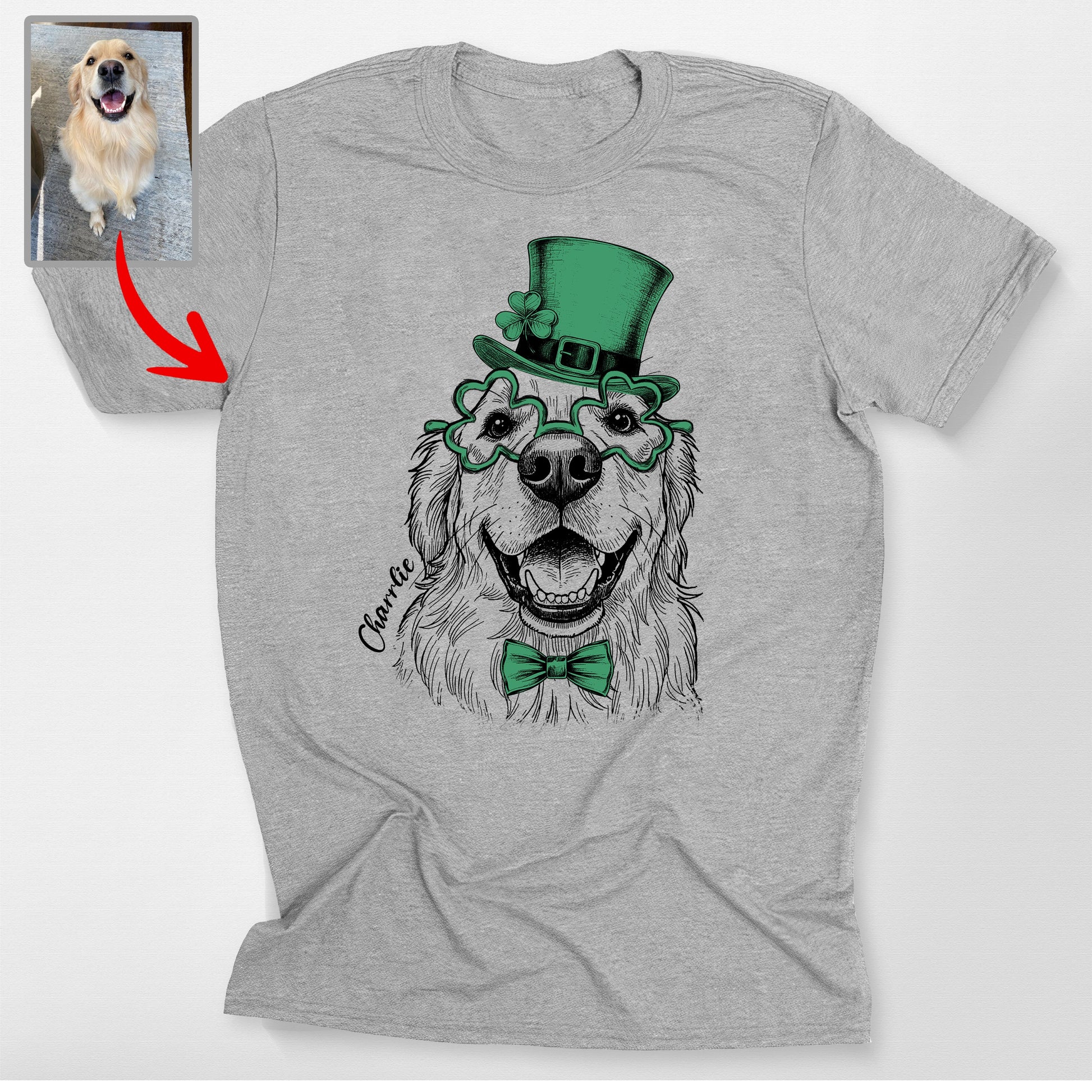 Custom Pet St. Patrick's Bella Canvas T-Shirt Gift, custom pet portrait gift for pet lovers
