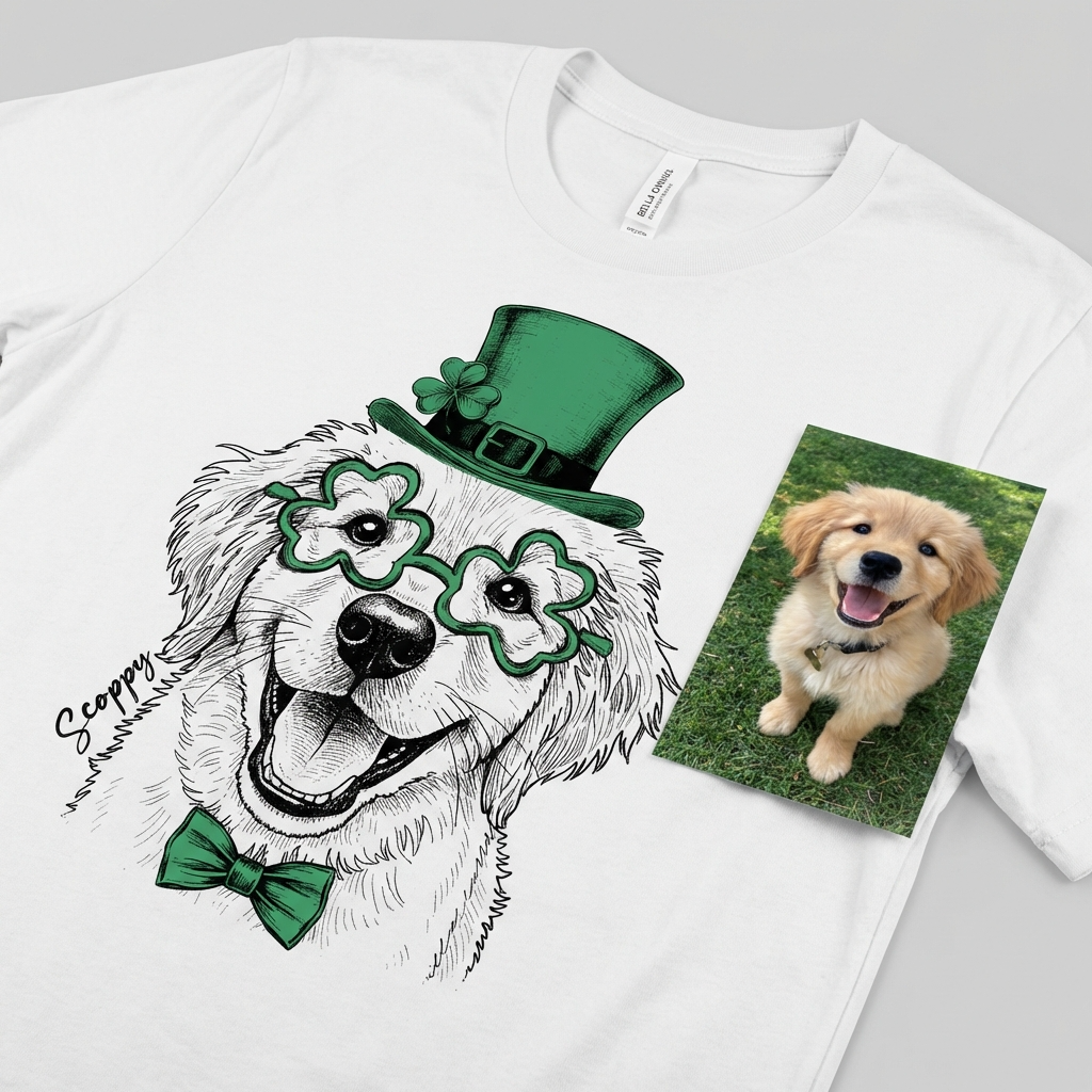 Custom Pet St. Patrick's Bella Canvas T-Shirt Gift, custom pet portrait gift for pet lovers (view 9)