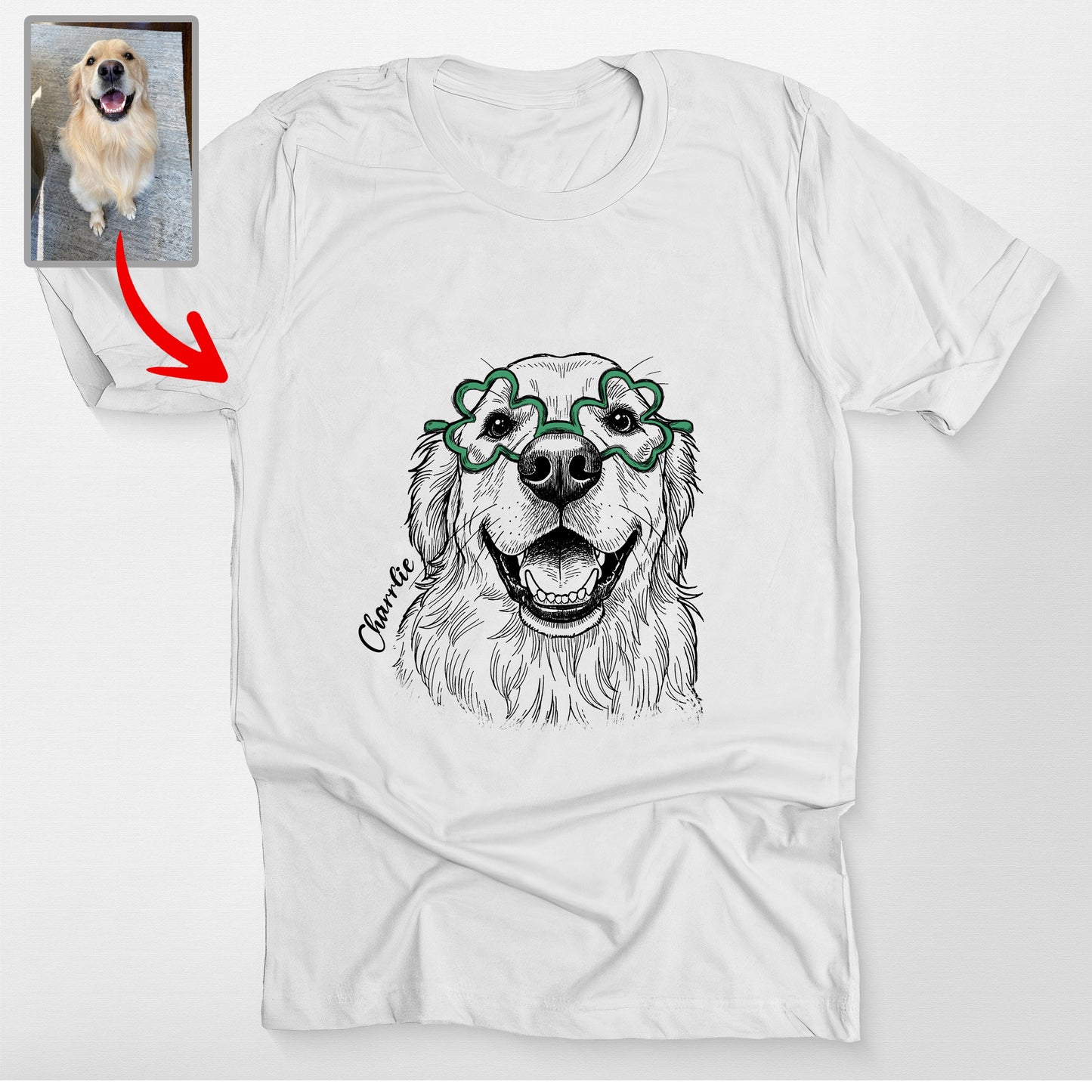 Custom Pet St. Patrick's Bella Canvas T-Shirt Gift, custom pet portrait gift for pet lovers (view 2)
