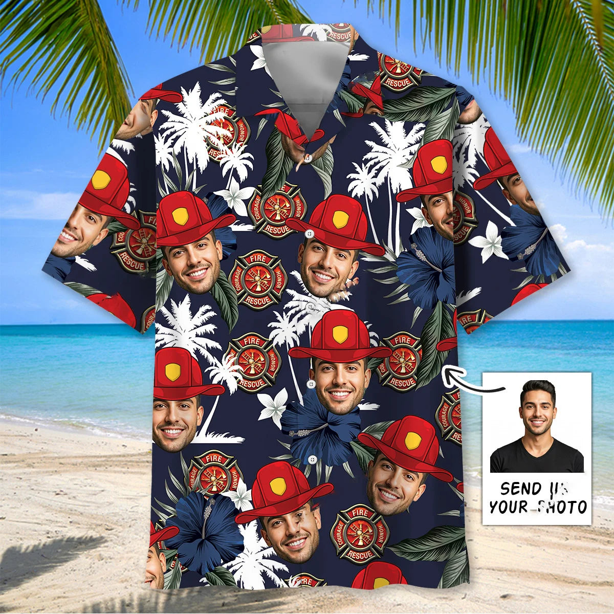 Custom Photo Firefighter Helmet Hawaiian Shirt