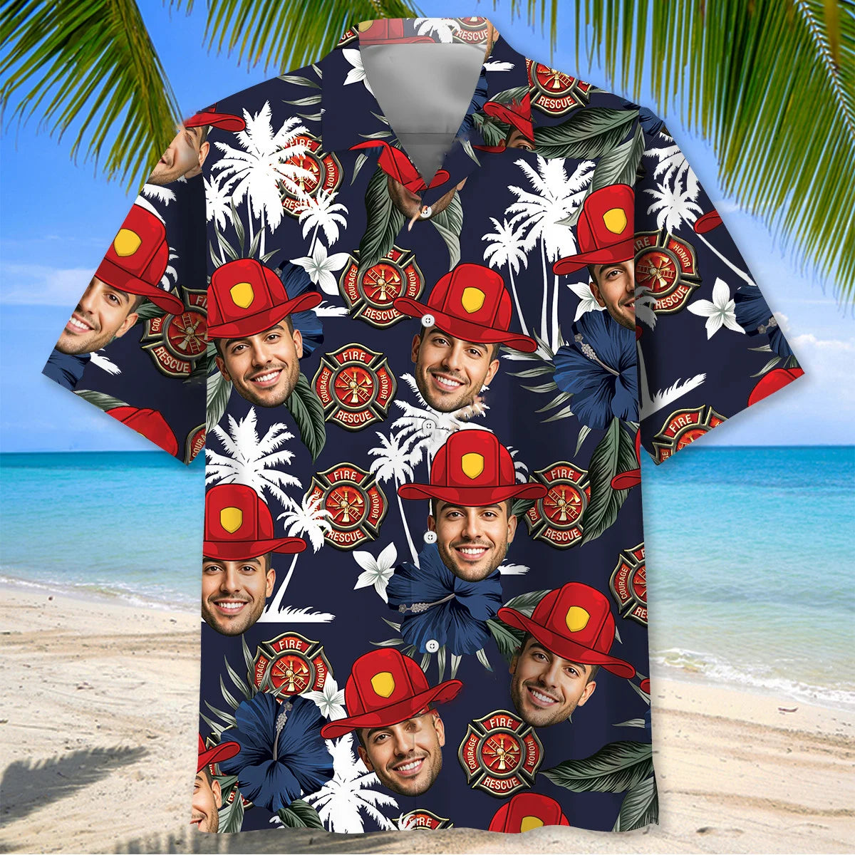 Custom Photo Firefighter Helmet Hawaiian Shirt