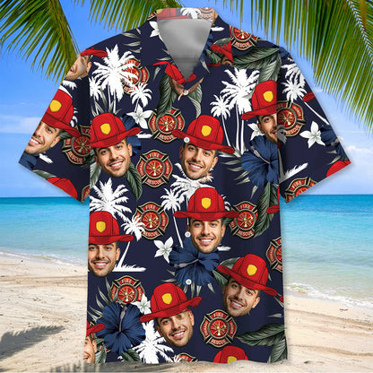 Custom Photo Firefighter Helmet Hawaiian Shirt