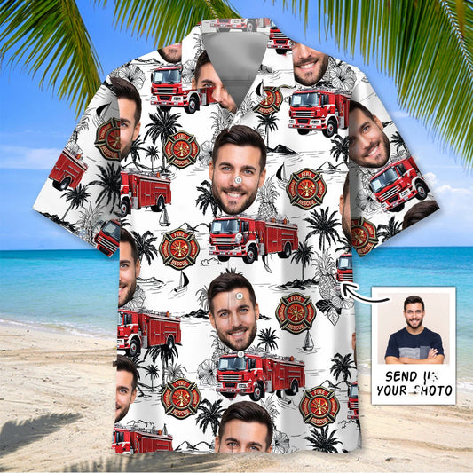 Custom Photo Firefighter Truck Hawaiian Shirt
