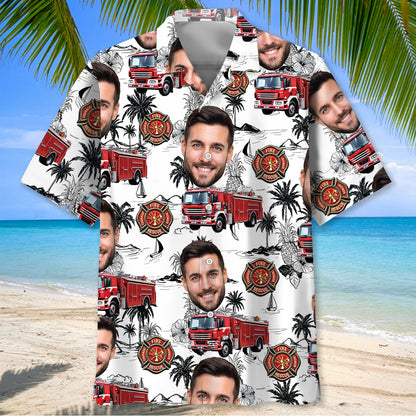 Custom Photo Firefighter Truck Hawaiian Shirt