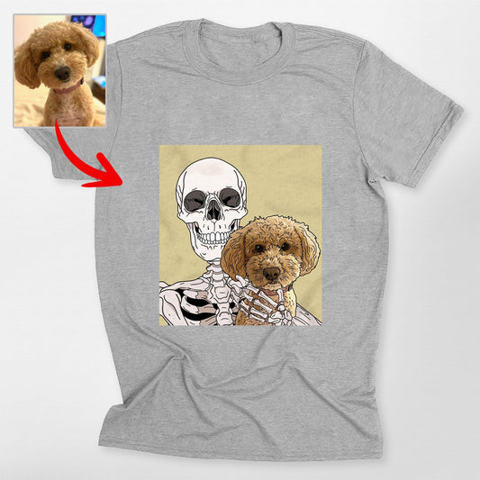 Custom Skeleton Selfie with Dog T-Shirt for Lovers, custom pet portrait gift for pet lovers
