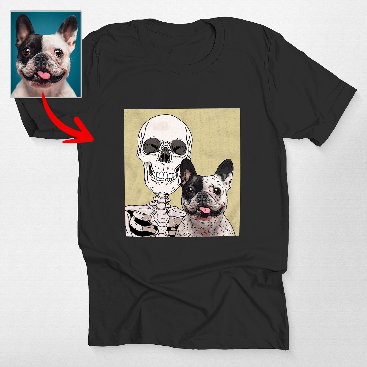Custom Skeleton Selfie with Dog T-Shirt for Lovers, custom pet portrait gift for pet lovers (view 2)