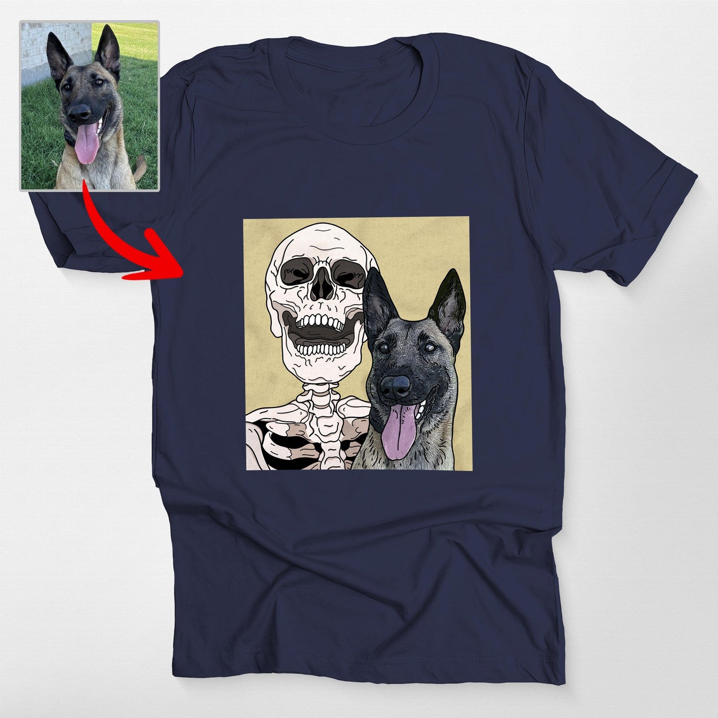 Custom Skeleton Selfie with Dog T-Shirt for Lovers, custom pet portrait gift for pet lovers (view 4)