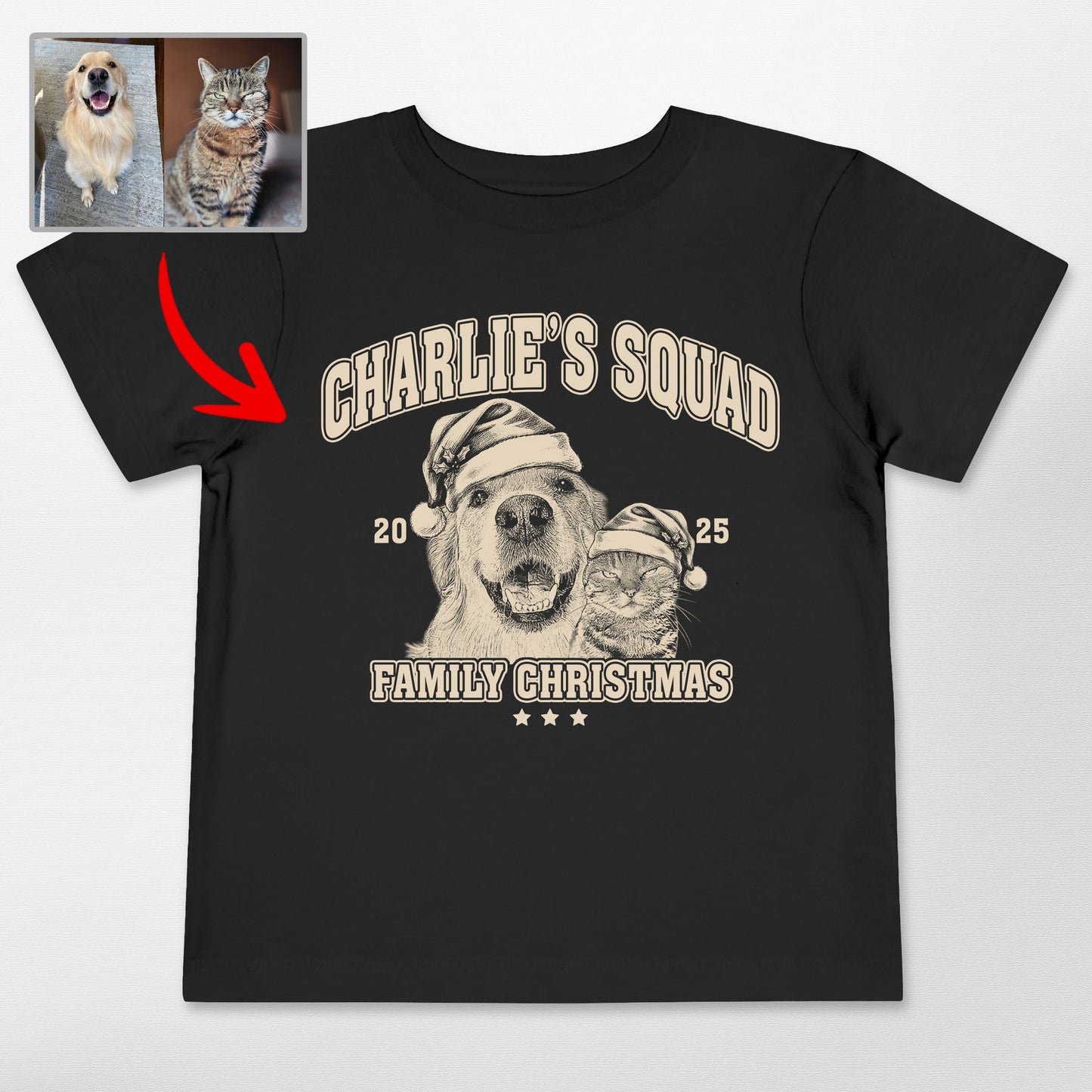 Custom Sketch Dog Portrait Family Christmas Toddle, custom pet portrait gift for pet lovers