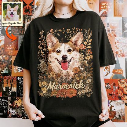Custom Wildflowers Dog Portrait T-Shirt Bella Canvas, custom pet portrait gift for pet lovers (view 5)