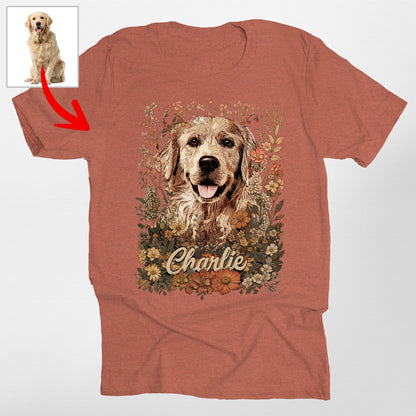 Custom Wildflowers Dog Portrait T-Shirt Bella Canvas, custom pet portrait gift for pet lovers (view 2)