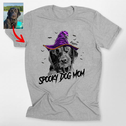 Custom Witch Dog Portrait Halloween T-Shirt, custom pet portrait gift for pet lovers