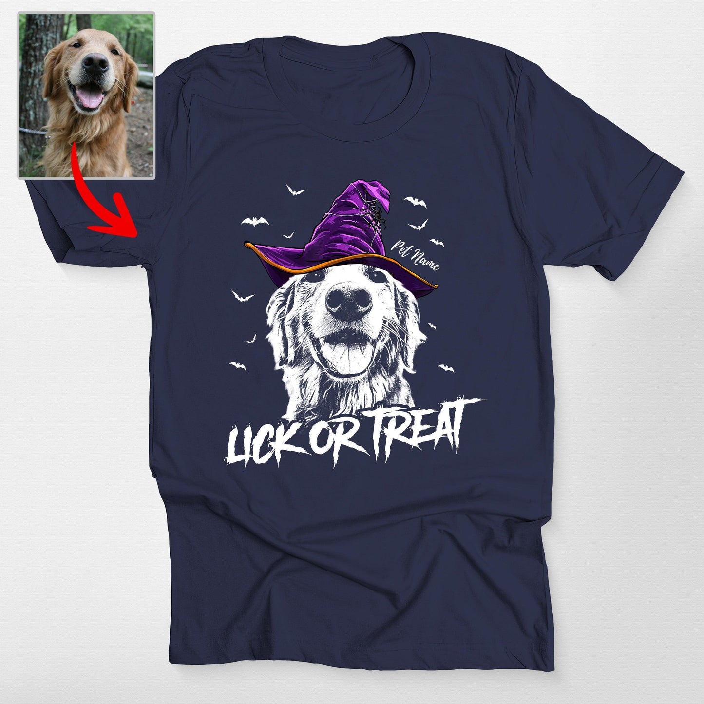 Custom Witch Dog Portrait Halloween T-Shirt, custom pet portrait gift for pet lovers (view 8)