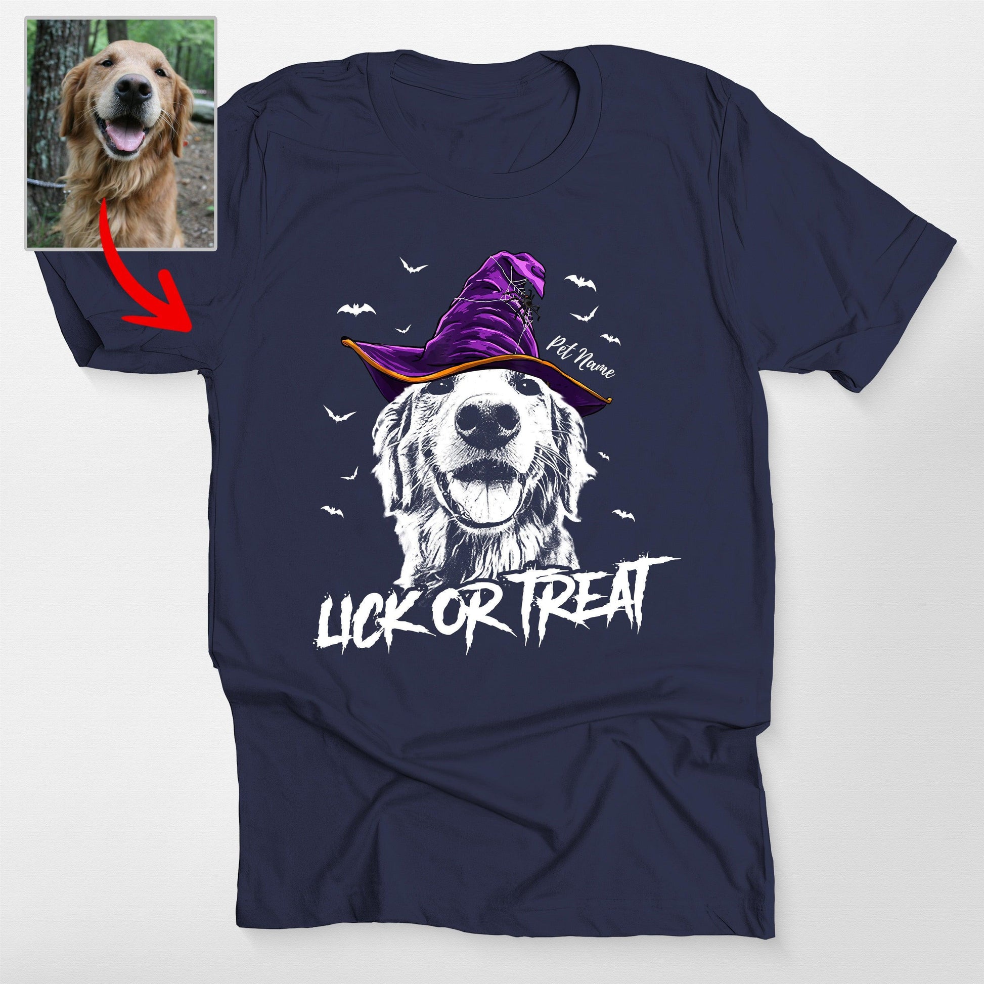 Custom Witch Dog Portrait Halloween T-Shirt, custom pet portrait gift for pet lovers (view 8)