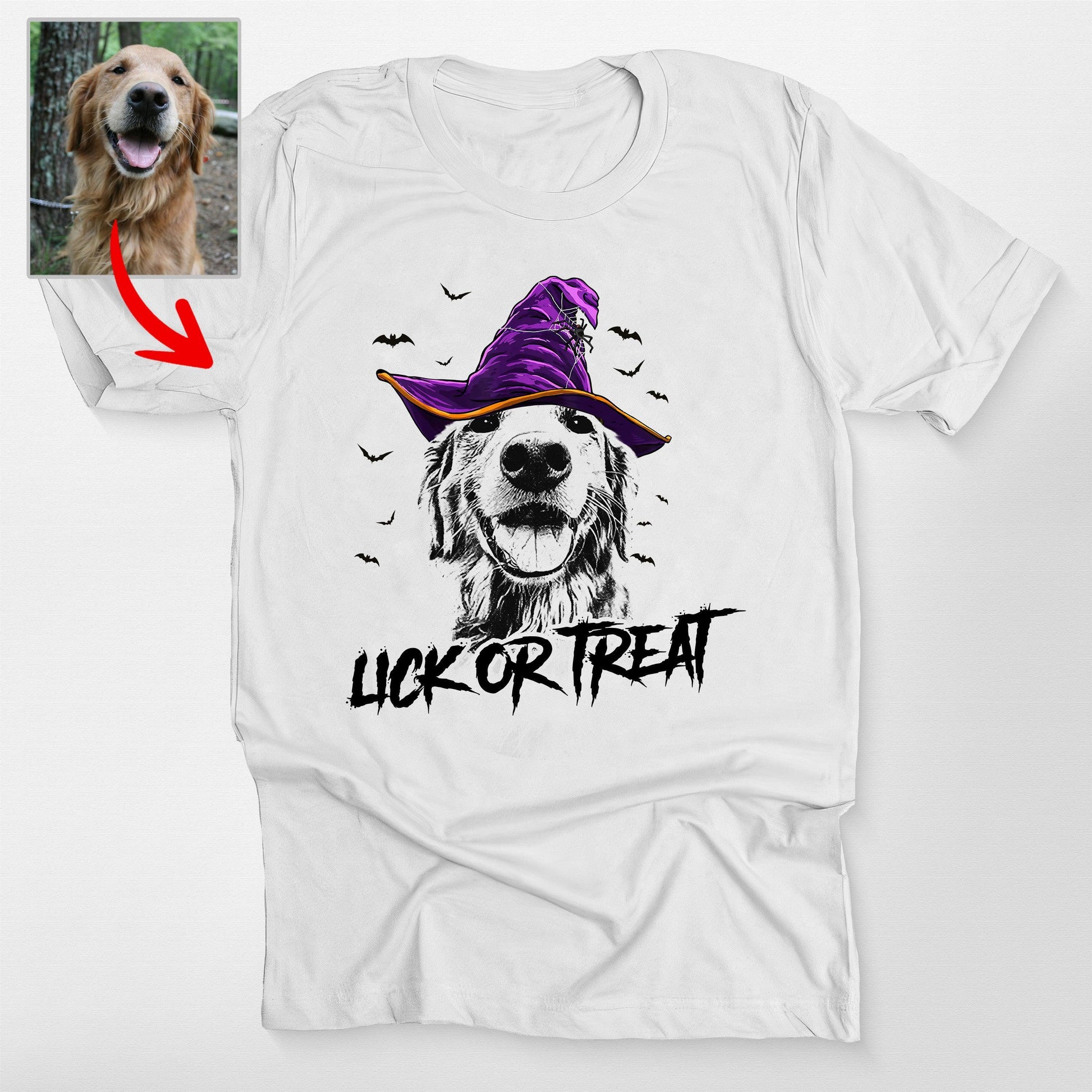 Custom Witch Dog Portrait Halloween T-Shirt, custom pet portrait gift for pet lovers (view 11)