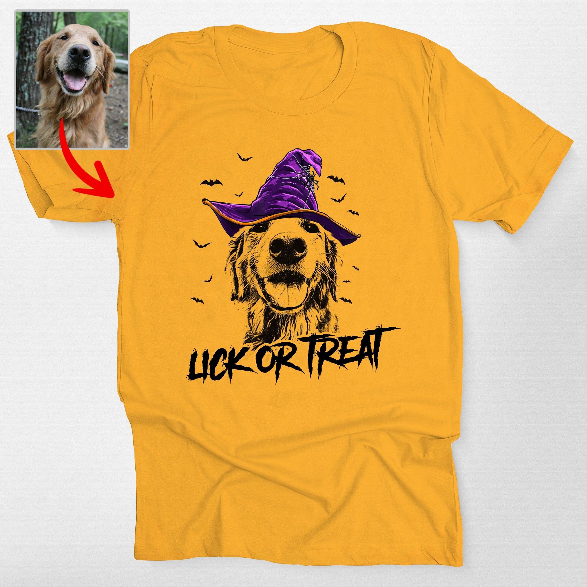 Custom Witch Dog Portrait Halloween T-Shirt, custom pet portrait gift for pet lovers (view 10)