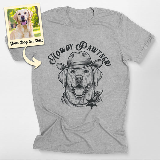 Customized Cowboy Dog T-Shirt, custom pet portrait gift for pet lovers