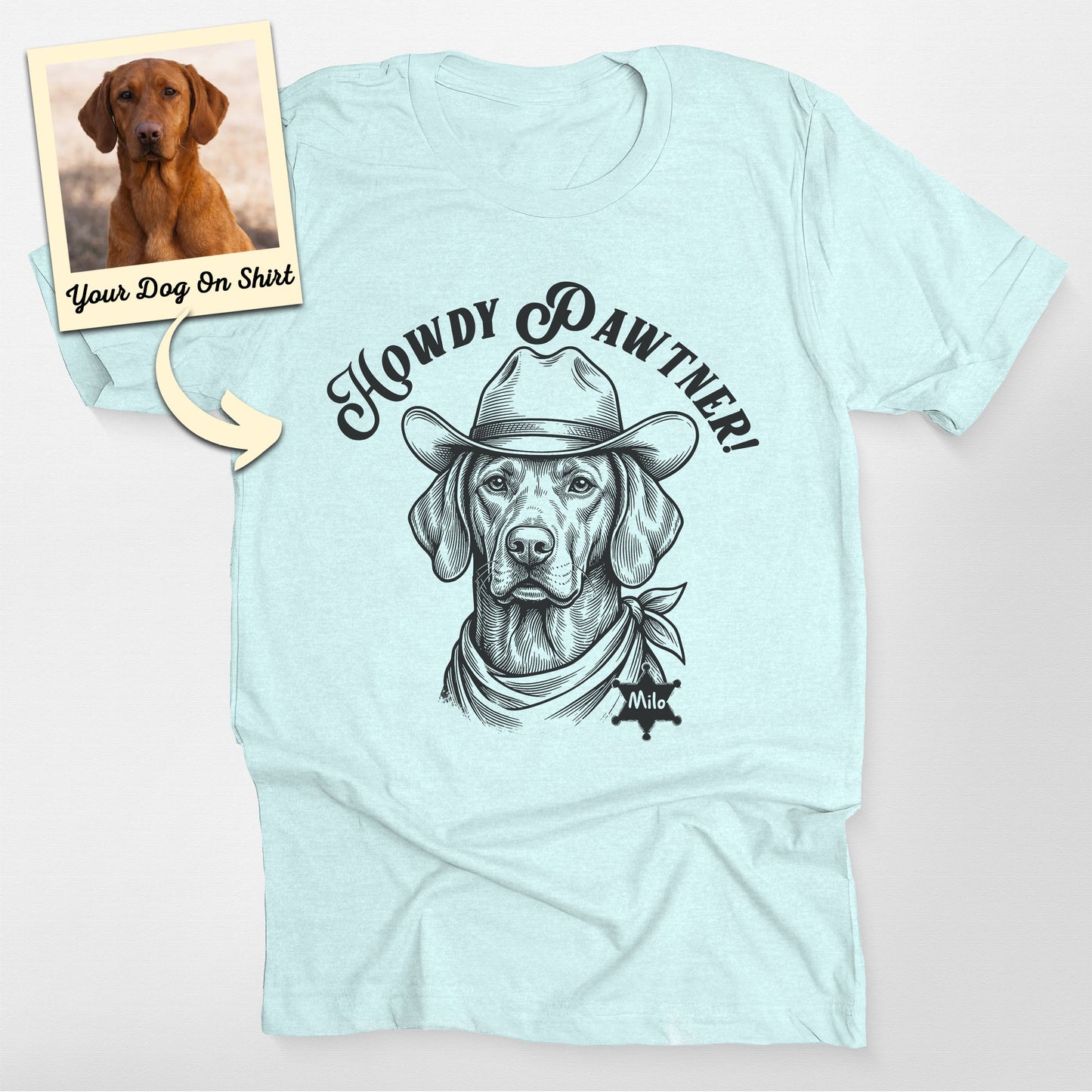 Customized Cowboy Dog T-Shirt, custom pet portrait gift for pet lovers (view 2)