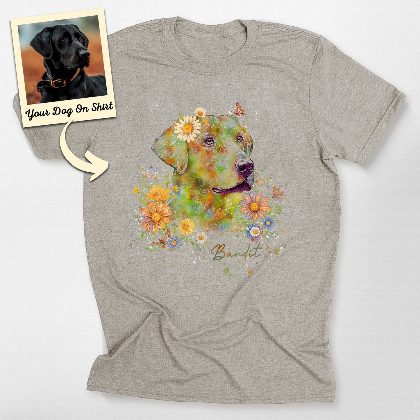 Customized Dogface Colorful Floral T-Shirt, custom pet portrait gift for pet lovers (view 3)