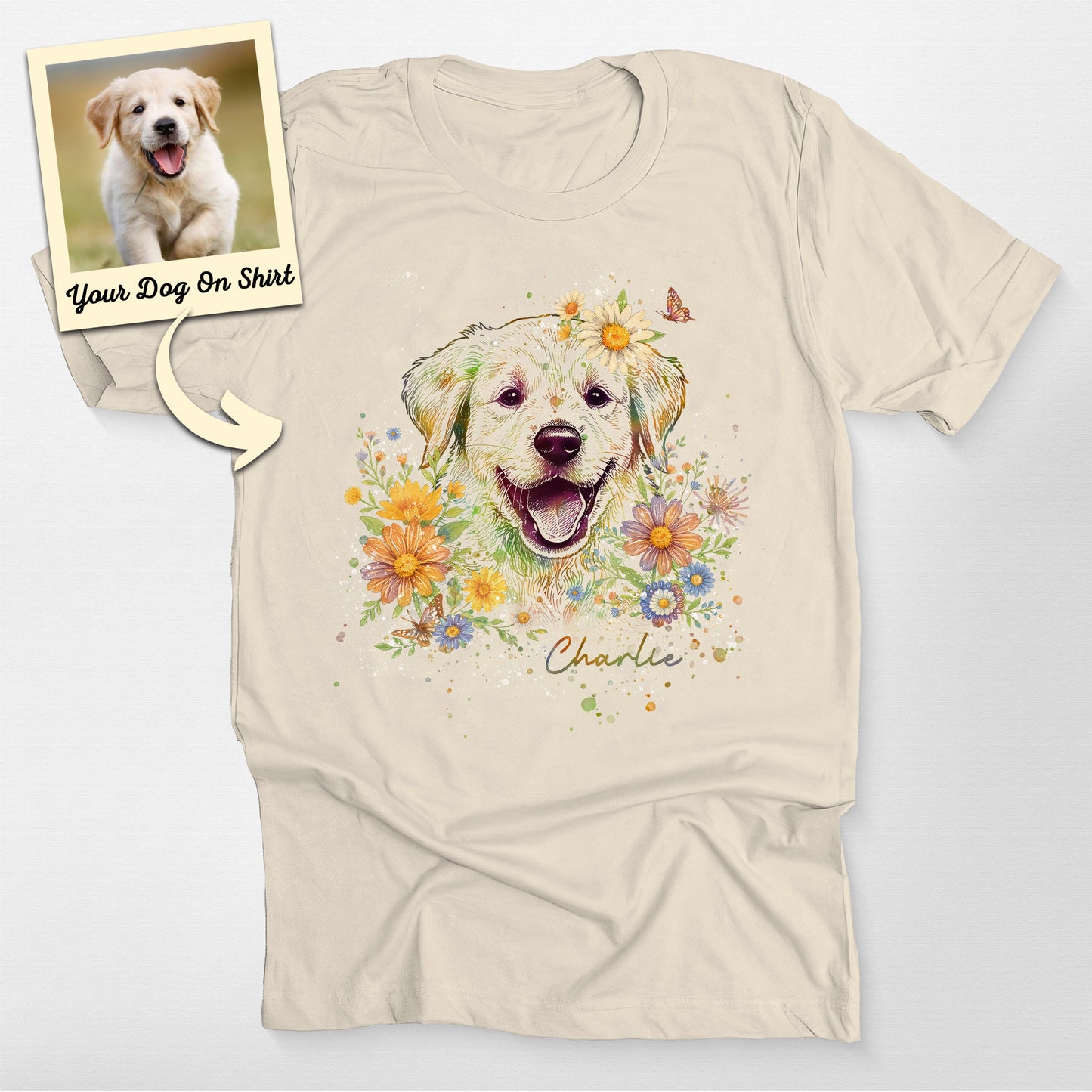 Customized Dogface Colorful Floral T-Shirt, custom pet portrait gift for pet lovers (view 4)