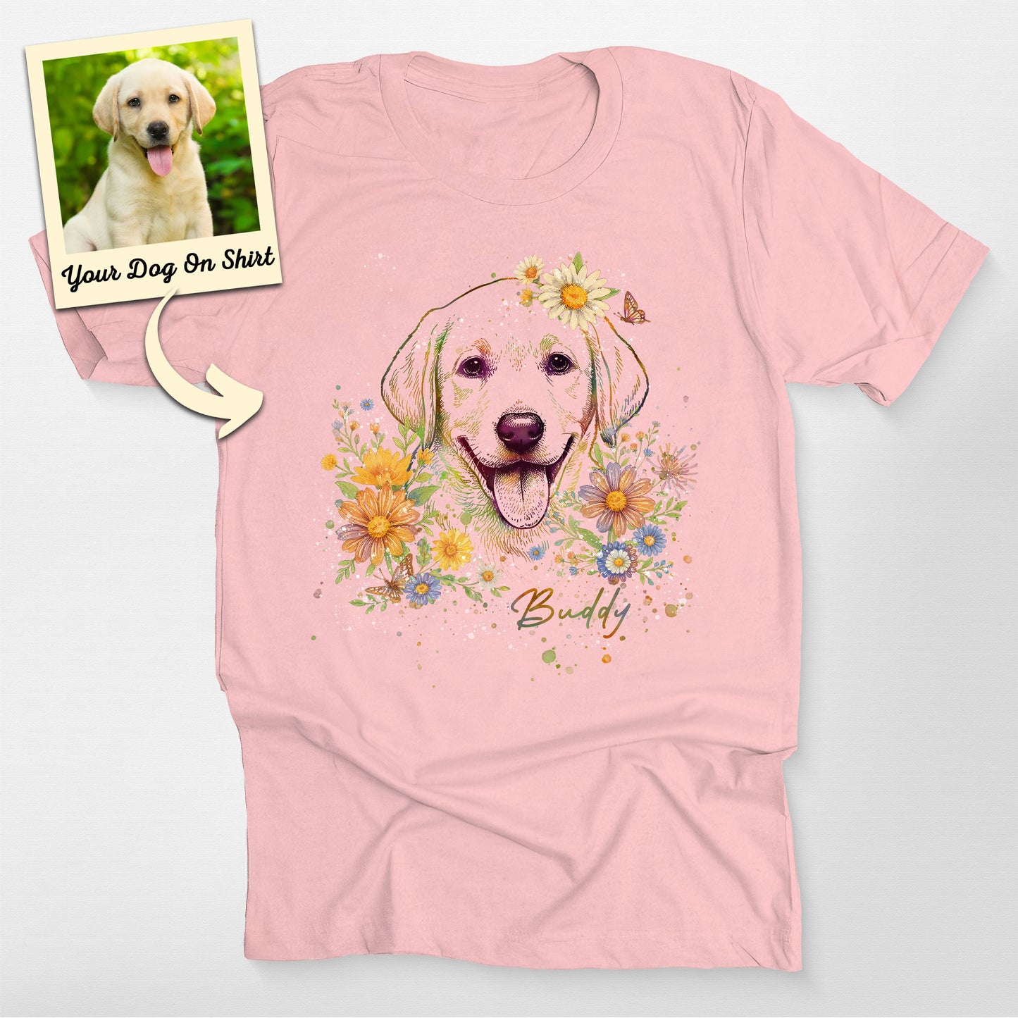 Customized Dogface Colorful Floral T-Shirt, custom pet portrait gift for pet lovers (view 5)