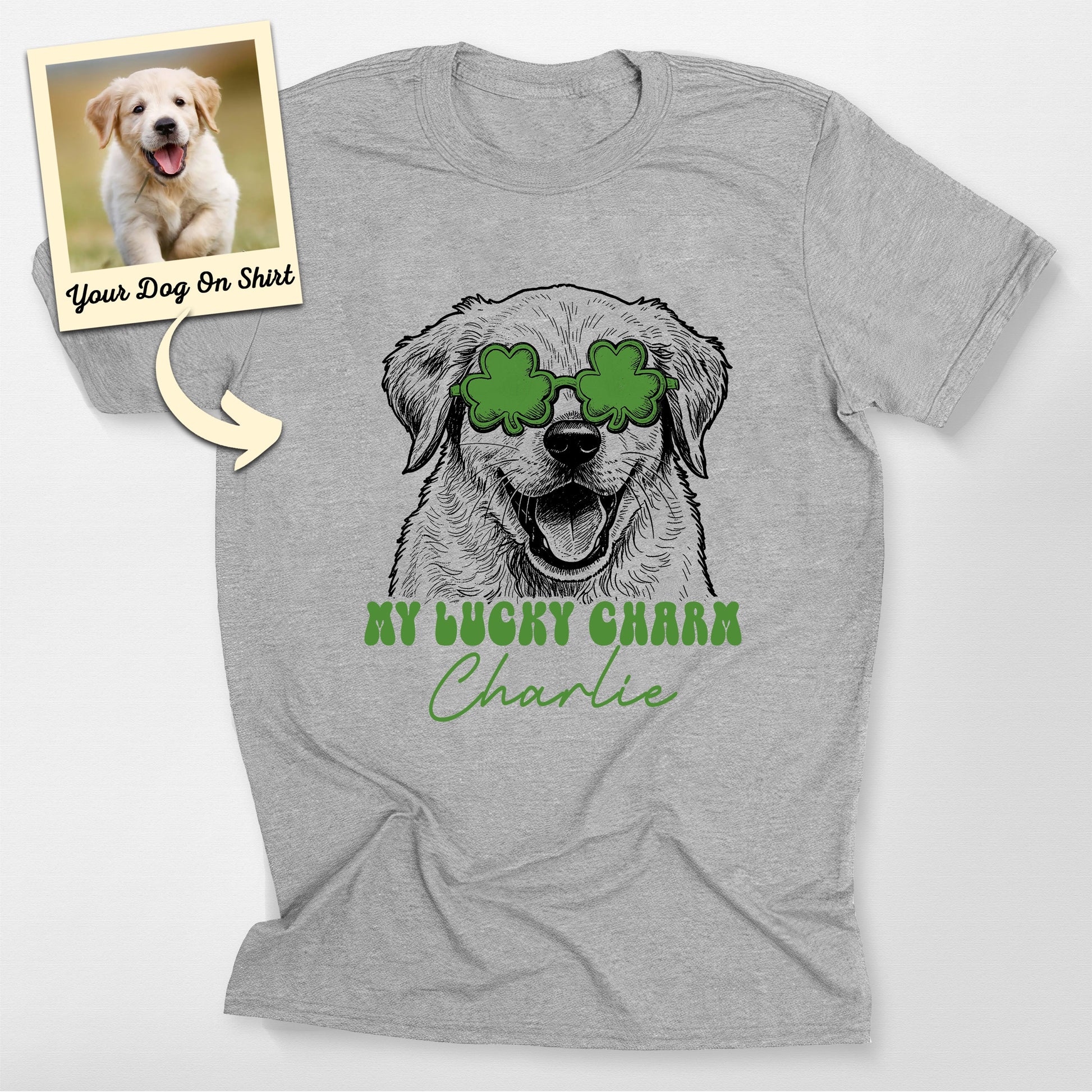 Customized Dogface my Lucky Charm Unisex Bella Can, custom pet portrait gift for pet lovers