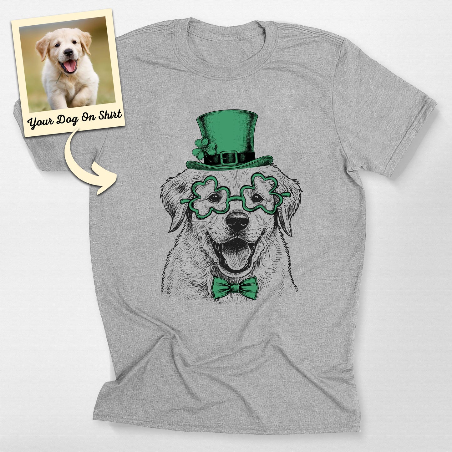 Customized Dogface St. Patrick's Day Shirt, custom pet portrait gift for pet lovers