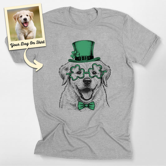 Customized Dogface St. Patrick's Day Shirt, custom pet portrait gift for pet lovers