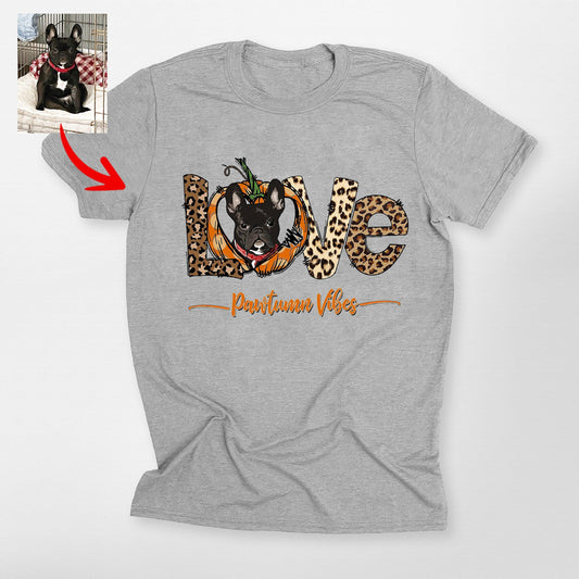Customized Fall Vibes Bella Canvas T-Shirt for Dog, custom pet portrait gift for pet lovers