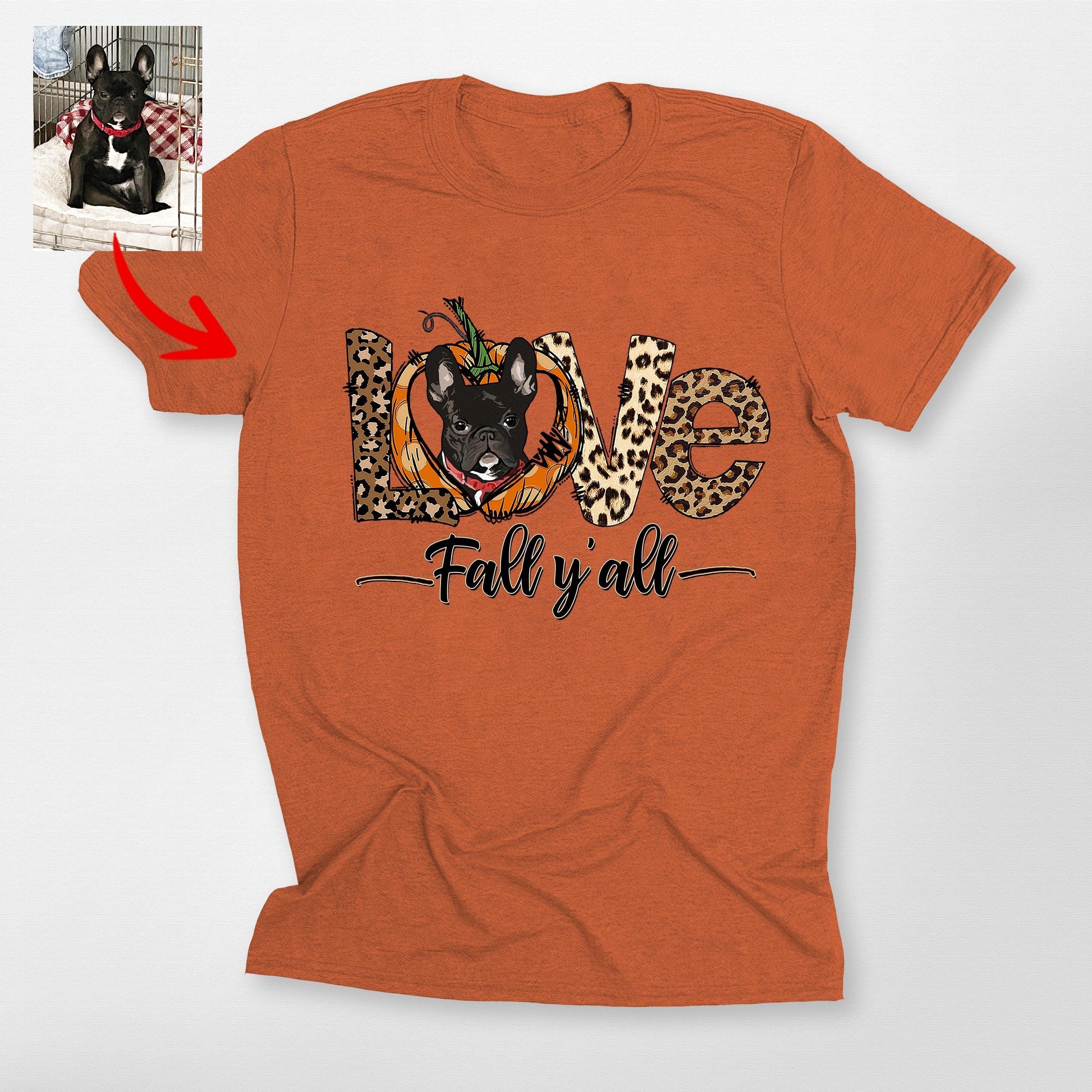 Customized Fall Vibes Bella Canvas T-Shirt for Dog, custom pet portrait gift for pet lovers (view 3)