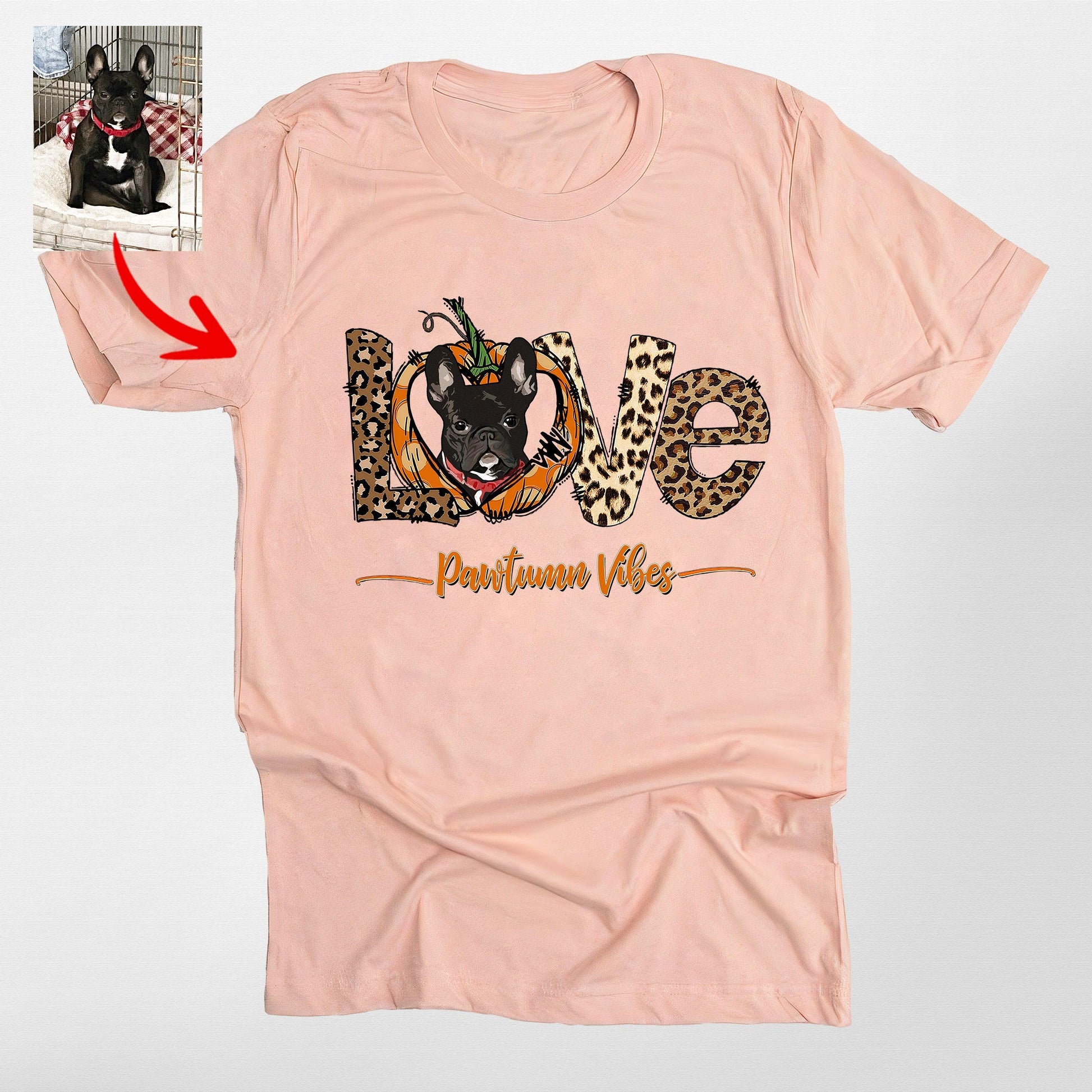 Customized Fall Vibes Bella Canvas T-Shirt for Dog, custom pet portrait gift for pet lovers (view 4)