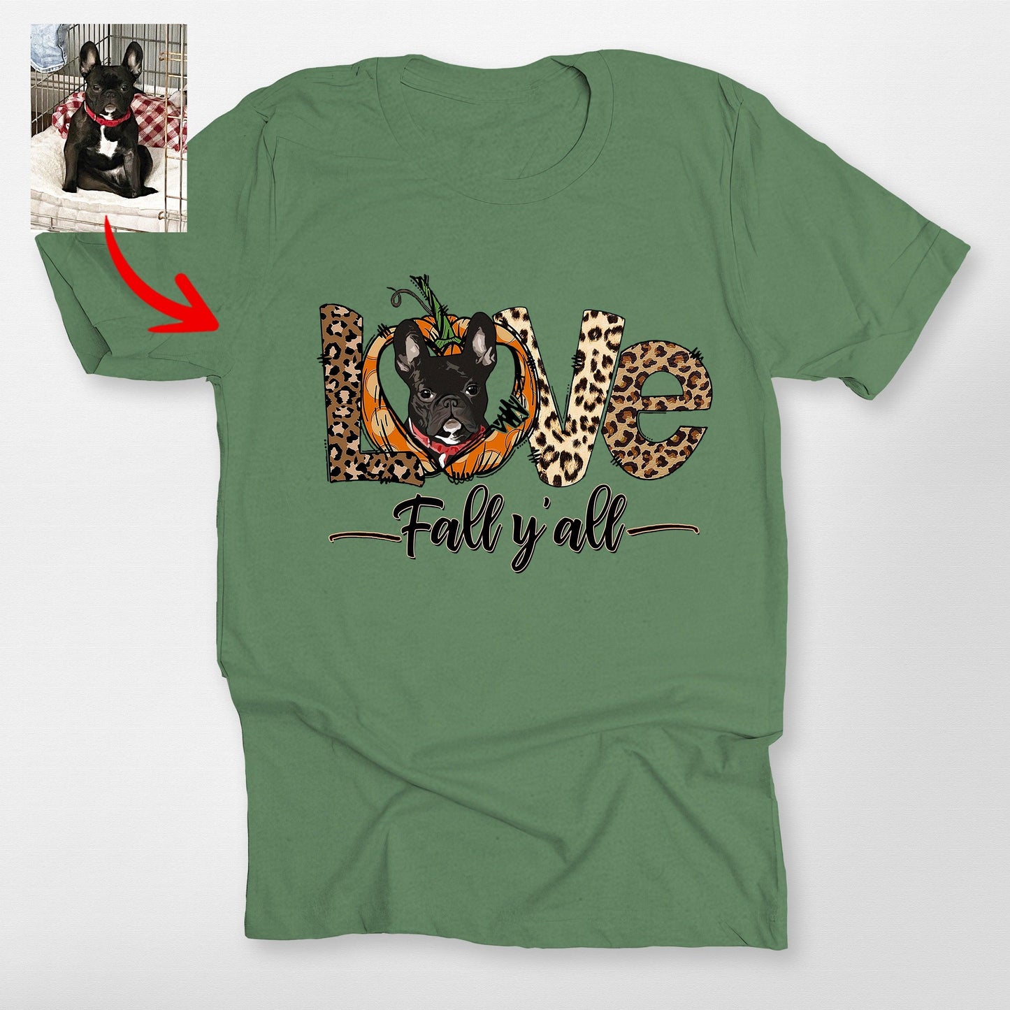 Customized Fall Vibes Bella Canvas T-Shirt for Dog, custom pet portrait gift for pet lovers (view 5)