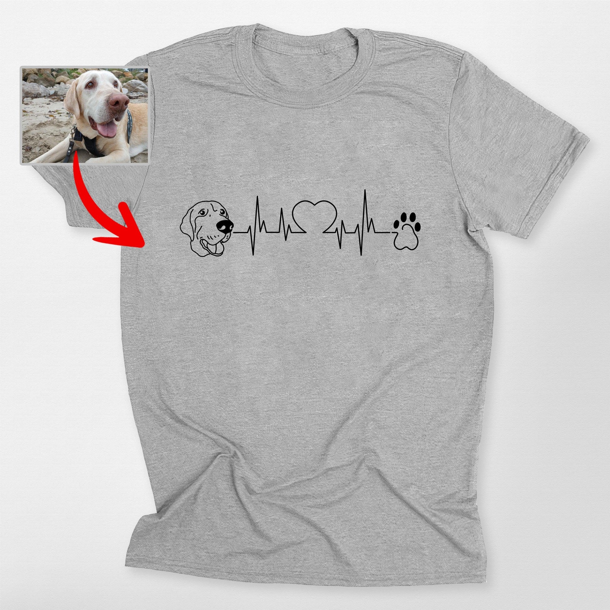 Customized Heartbeat Dog Unisex T-Shirt for Human, custom pet portrait gift for pet lovers