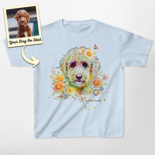 Customized Poodle Shirt Floral Portrait Gildan Kid