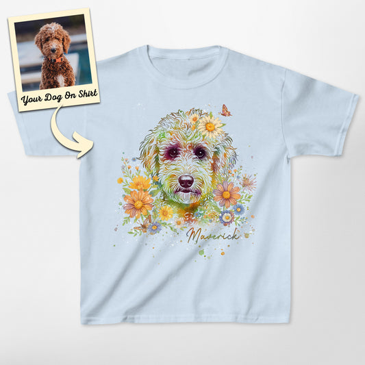 Customized Poodle Shirt Floral Portrait Gildan Kid
