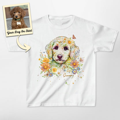 Customized Poodle Shirt Floral Portrait Gildan Kid (view 4)