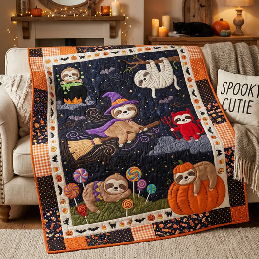 Cute Halloween Sloths Quilt Blanket