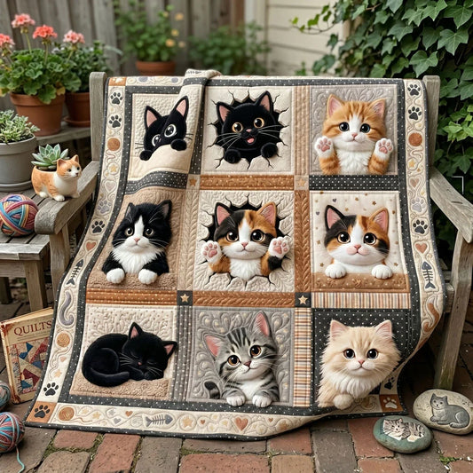 Cute Kitten Patchwork Quilt Blanket