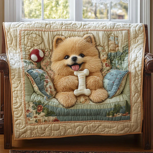 Cute Pomeranian Puppy Quilt Blanket